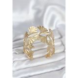 Stil Love Pirinç Gold Renk Levha Yelpaze Model Kadın Bileklik