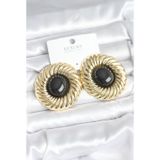 Stil Love Pirinç Gold Renk Siyah Boncuklu Vintage Kadın Küpe