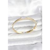 Stil Love Pirinç Gold Renk Zirkon Taşlı Çivi Model Kadın Kelepçe Bileklik