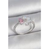 Stil Love Pirinç Gümüş Renk Beyaz Mineli Pembe Zirkon Taşlı Çiçek Model Kadın Yüzük SL11485