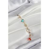 Stil Love Pirinç Karışık Renk Zirkon Taşlı Gold Renk Kadın Bileklik SL12206