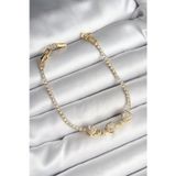 Stil Love Pirinç Sıralı Kalp Figürlü Zirkon Taşlı Gold Renk Kadın Bileklik SL11925