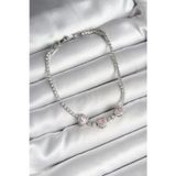 Stil Love Pirinç Sıralı Pembe Kalp Figürlü Zirkon Taşlı Gümüş Renk Kadın Bileklik SL11926