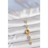 Stil Love Pirinç Zincir Kehribar Sarı Gold Renk Zirkon Taşlı Y Kolye SL11906