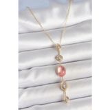 Stil Love Pirinç Zincir Pembe Gold Renk Zirkon Taşlı Y Kolye SL11907