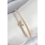 Stil Love Pirinç Zirkon Taşlı Kelebek Model Gold Renk Kadın Bileklik
