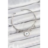 Stil Love Pirinç Zirkon Taşlı Pusula Model Gümüş Renk Charm Bileklik