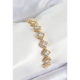 Stil Love Pirinç Zirkon Taşlı Yonca Baget Model Gold Renk VIP Seri Kadın Bileklik