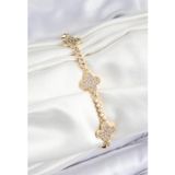 Stil Love Pirinç Zirkon Taşlı Yonca Model Gold Renk Kadın Bileklik