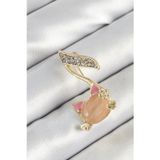 Stil Love Zirkon Taşlı 3D Kedi Detaylı Nota Figürlü Gold Renk Kadın Broş SL12069