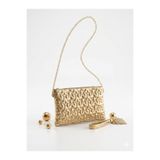 STİL SİDELYA Yıldız Dikişli Clutch Star Kadın Çanta Gold Rugan