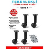 Stilaks 15CM ÇAP32MM 4 Adet Metal Gövdeli Plastik Tekerlekli Sehpa Ayağı - Siyah