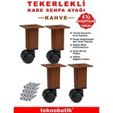 Stilaks 4 Adet 15CM Boy Kahve Kare Plastik Tekerlekli Mobilya Sehpa Ayağı - Beyaz