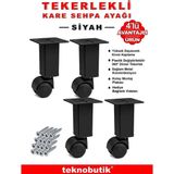Stilaks 4 Adet 15CM Boy Siyah Kare Plastik Tekerlekli Mobilya Sehpa Ayağı - Beyaz