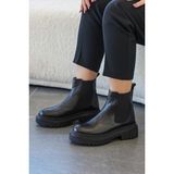 Stilbagshoes Natalia Poli Taban Yan Lastik Detaylı Hakiki Deri Kadın Bot Siyah