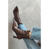 Stilbagshoes Norma Kısa Sivri Burun Streç Kadın Bot Kahve