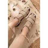 Stilbagshoes Sissy Pim Detaylı Ön Kapalı Ithal Model Kadın Sandalet Bej