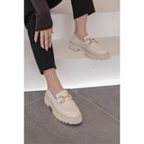 Stilbagshoes Teresa Ithal Toka Detaylı Hakiki Deri Leofer Kadın Günlük Ayakkabı Bej