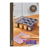 Stile Cucina 12LI Etiketli Saklama Kabı Seti 6x Kendinden Kaşıklı 0,45 ml & 6x Sızdırmaz Kapaklı 0,45 ml Antrasit - 450 ml