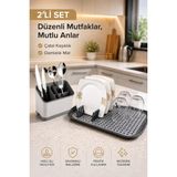Stile Cucina 2’li Kurutmalık ve Kaşıklık Seti – Modern Mutfak Düzenleyici Bulaşık Kurutmalık Seti - Gri