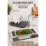 Stile Cucina 2’li Mutfak Seti Katlanabilir Lavabo Süzgeci ve Tabak Bardak Kurutmalık Seti Bpa Free Çok Amaçlı Mutfak Organizeri - Antrasit