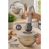 Stile Cucina 3 Litre Kapaklı Mikser Kabı | Blender Uyumlu Çırpma ve Karıştırma Kabı | Çıkarılabilir Kapak | Bpa Içermez | Ergonomik Kulplu Hamur ve Kek Karıştırma Kabı - Bej