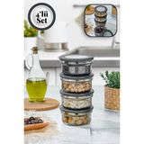 Stile Cucina 4 Adet Siyah Silikon Kapak Cam Inci Saklama Kabı 415 ml