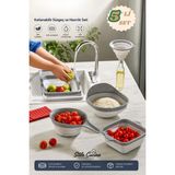 Stile Cucina 5'li Akordiyon Katlanır Süzgeç Seti - Mutfak Çeyiz Seti - (Akordeon Saplı Pirinç Süzgeci Huni Gri)