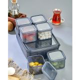 Stile Cucina 6'lı Kapaklı Kahvaltılık Seti, Antrasit, Çizgili Vakumlu Bölmeli Tepsi, 1 Adet 40x23 cm Tepsi ve 6 Adet 10x10x5.3 cm Saklama Kabı, BPA Free