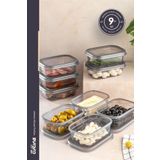 Stile Cucina 9lu Büyük Boy Dikdörtgen Plastik Kapak Kahvaltılık Seti 400 ml Antrasit Erzak Kavanoz Seti