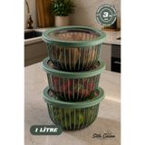 Stile Cucina Linea 3 Adet 1 Litre Yuvarlak Sızdırmaz Çerez & Meyve & Bakliyat Saklama Kabı - Yeşil