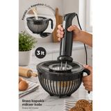 Stile Cucina Linea 3 Litre Kapaklı Mikser Kabı | Blender Uyumlu Çırpma ve Karıştırma Kabı | Çıkarılabilir Kapak | BPA İçermez | Ergonomik Kulplu Hamur ve Kek Karıştırma Kabı - Antrasit - Siyah