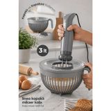 Stile Cucina Linea 3 Litre Kapaklı Mikser Kabı | Blender Uyumlu Çırpma ve Karıştırma Kabı | Çıkarılabilir Kapak | BPA İçermez | Ergonomik Kulplu Hamur ve Kek Karıştırma Kabı - Gri