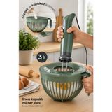 Stile Cucina Linea 3 Litre Kapaklı Mikser Kabı | Blender Uyumlu Çırpma ve Karıştırma Kabı | Çıkarılabilir Kapak | BPA İçermez | Ergonomik Kulplu Hamur ve Kek Karıştırma Kabı - Yeşil