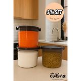 Stile Cucina Mega Boy Avantajlı 3'lü Yuvarlak Un Bakliyat Kabı-Kulplu Deterjanlık Saklama Kutusu 7 Litre Antrasit - 7 lt
