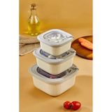 Stile Cucina Vakumlu Sızdırmaz Saklama Kabı Seti, BPA Free, Mikrodalga ve Derin Dondurucu Uyumlu, 6 Parça, 2x600ml 2x1100ml 2x1800ml (Bej)
