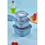 Stile Cucina Vakumlu Sızdırmaz Saklama Kabı Seti, BPA Free, Mikrodalga ve Derin Dondurucu Uyumlu, 6 Parça, 2x600ml 2x1100ml 2x1800ml (Mavi)
