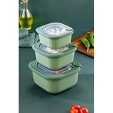 Stile Cucina Vakumlu Sızdırmaz Saklama Kabı Seti, BPA Free, Mikrodalga ve Derin Dondurucu Uyumlu, 6 Parça, 2x600ml 2x1100ml 2x1800ml (Yeşil)