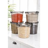 Stile Cucina Yuvarlak Un Bakliyat Saklama Kabı, Kulplu Deterjanlık Kutusu, 7 Litre, Antrasit, 5'li Set, 25x20x25 cm