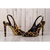 Stiletto Arkası Açık Büyük Numara Bayan Ayakkabısı - Leopar