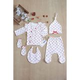 Stilin Kız Bebek Beyaz Kalpli Lüks Süslü 5 Li Hastane Çıkışı Set 0-3 Ay Özel Tasarım STL6398 - 0 - 3 Ay
