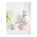 stilinbu Seramik Kedi Ve Köpek Mama Su Kabı (MOR BEYAZ & COLORFUL MOON/ MOR ÇİZGİLİ - EBRU DESEN- 2'Lİ)