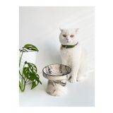 stilinbu Seramik Kedi Ve Köpek Mama Su Kabı (siyah Çizgili-ebru Desen-m2)