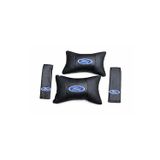 Stilix Garage Ford Uyumlu Nakışlı Deri 1 Çift Boyun Yastık Ve 1 Çift Kemer Pedi NOKTALI DÜZ ANAHTARLIK HEDİYE
