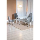 Still Beyaz MDF 70x110 Sabit Mutfak Masası Takımı Beyaz Metal Ayak 4 Gri Sandalye
