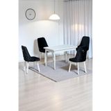 Still Beyaz MDF 70x110 Sabit Mutfak Masası Takımı Beyaz Metal Ayak 4 Siyah Sandalye