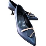 Stillo 524 Kadın Tokalı 5 cm Kadeh Ökçeli Stiletto Lacivert