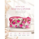 Stillo Şeffaf Makyaj Çantası – Şıklığı ve Düzeni Bir Arada! Pembe Çilek Desenli