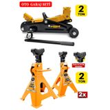 stilmax 2Ton/2000Kg Kapasite Tekerlekli Arabalı Hidrolik Kriko + 2Ton x2Adet Taşıma Sehpa Tip Kriko Standı