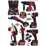 Stilmax 388VF 10AH 6'lı Set Kırıcı Delici Matkap Taşlama Somun Sökme Dal Budama Makas Akülü Profesyonel Set